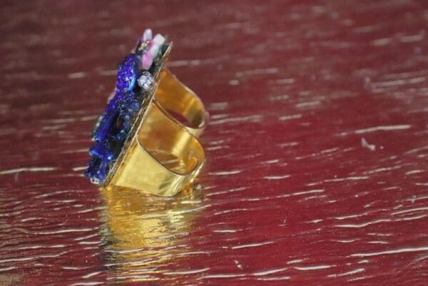 SOLD! 6067 Baroque Double Finger Crystal Hummingbird Flowers Adjustable Ring - Image 4