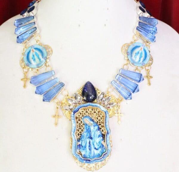SOLD! 6068 Carved Virgin Mary Clear Genuine Tourmaline Massive Necklace - Image 4