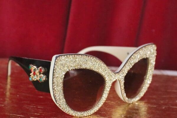 SOLD! 5556 Gold Dust Fancy Butterfly shape Oversized Sunglasses - Image 2