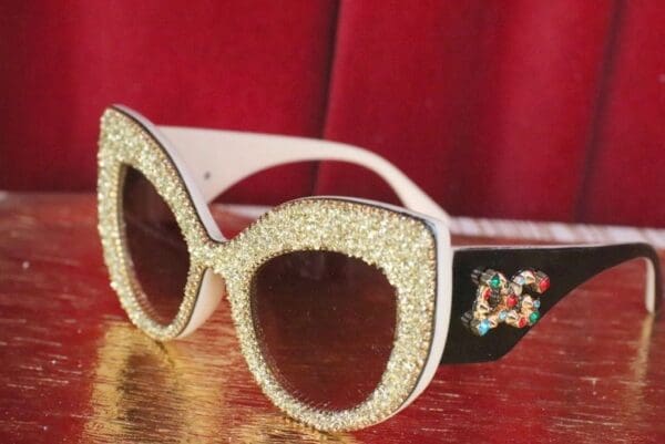 SOLD! 5556 Gold Dust Fancy Butterfly shape Oversized Sunglasses - Image 3
