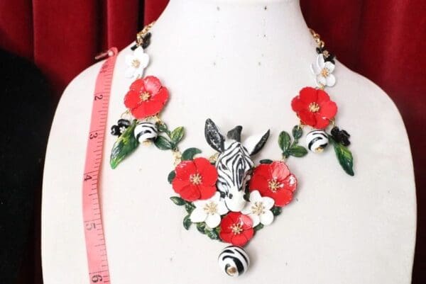 SOLD! Set Of 6103 Art Jewerly 3D Effect Hand Painted Zebra Red Flowers Massive Necklace - Image 9