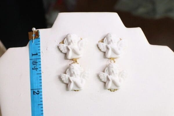 SOLD! 6115 Baroque Doub le White Cherubs Angels Statement Earrings - Image 4