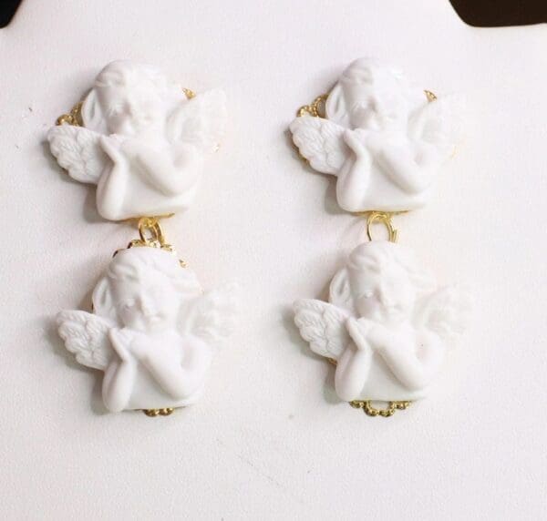SOLD! 6115 Baroque Doub le White Cherubs Angels Statement Earrings