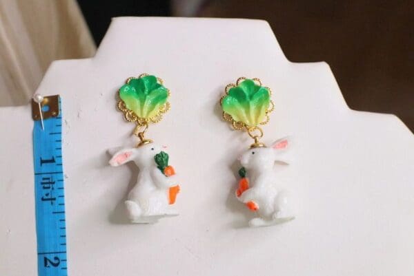 6120 SOLD! Adorable 3D Effect Art Jewelry Bunny Cabbage Statement Earrings - Image 6