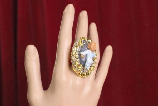 SOLD! 6121 Adorable 3D Effect Little Buddha Cocktail Adjustable Ring - Image 4