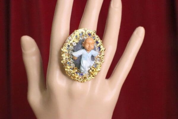 SOLD! 6121 Adorable 3D Effect Little Buddha Cocktail Adjustable Ring - Image 5