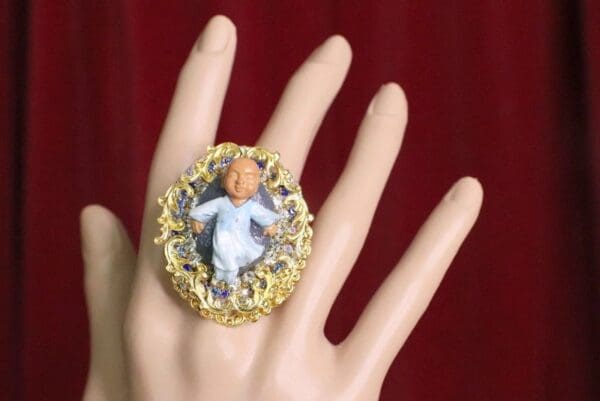 SOLD! 6121 Adorable 3D Effect Little Buddha Cocktail Adjustable Ring - Image 2