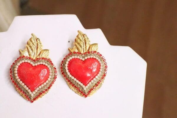 SOLD! 6123 Sacred Heart Lasrge Statement Earrings - Image 3