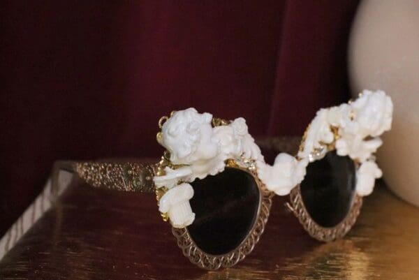 SOLD! 6125 Baroque Gold Filigree White Chubby Cherubs Embellished Sunglasses - Image 7