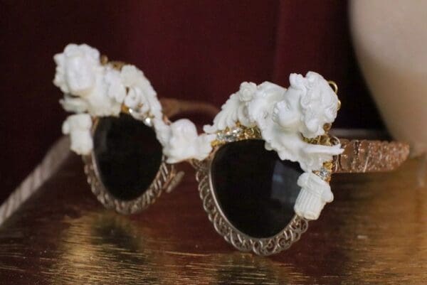 SOLD! 6125 Baroque Gold Filigree White Chubby Cherubs Embellished Sunglasses - Image 8