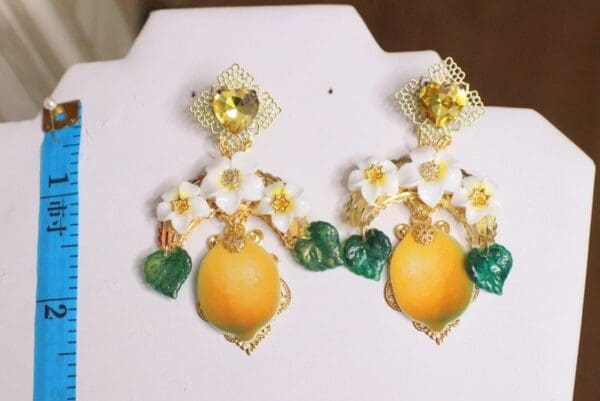 SOLD! 6145 Runway Baroque Massive Lemon Fruit Earrings - Image 8