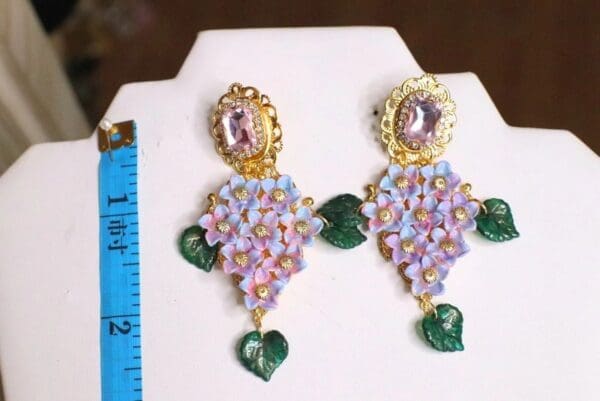 SOLD! 6152 Baroque Runway Hand Painted Hydrangea Studs Earrings - Image 8