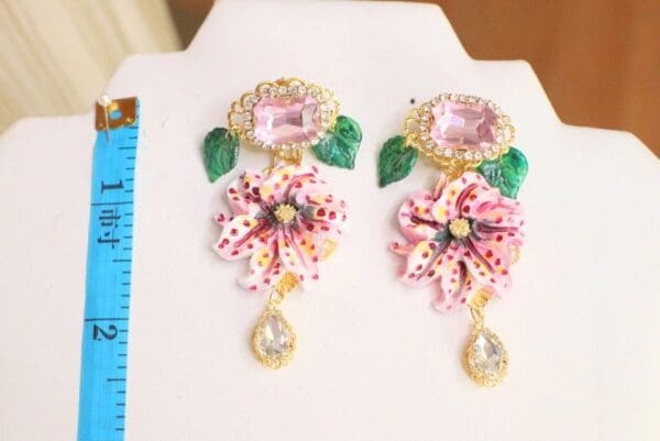 SOLD! 6154 Baroque Runway Hand Painted Lily Flower Studs Earrings - Image 7
