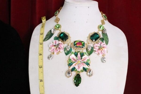 SOLD! 6155 Runway Designer Lily Orchid Flower Crystal Statement Necklace - Image 7