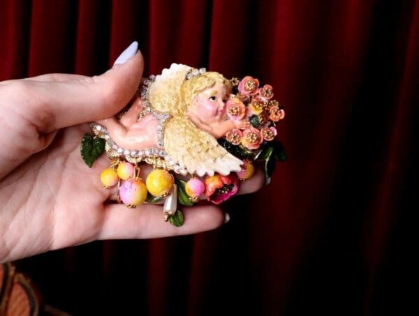 SOLD! 6178 Barrette Baroque Vivid Cherub Roses Hand Painted Crystal - Image 2