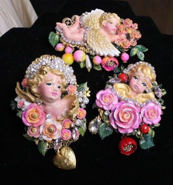 SOLD! 6178 Barrette Baroque Vivid Cherub Roses Hand Painted Crystal - Image 3