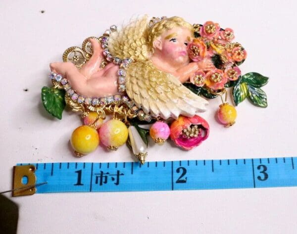 SOLD! 6178 Barrette Baroque Vivid Cherub Roses Hand Painted Crystal - Image 4