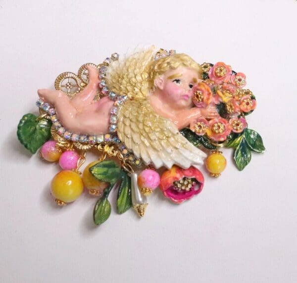 SOLD! 6178 Barrette Baroque Vivid Cherub Roses Hand Painted Crystal - Image 5