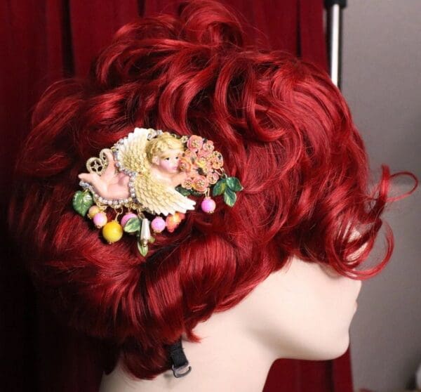 SOLD! 6178 Barrette Baroque Vivid Cherub Roses Hand Painted Crystal - Image 6