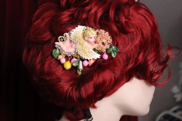 SOLD! 6178 Barrette Baroque Vivid Cherub Roses Hand Painted Crystal - Image 7