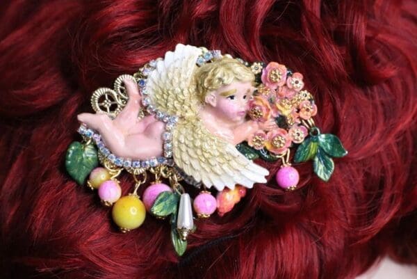 SOLD! 6178 Barrette Baroque Vivid Cherub Roses Hand Painted Crystal - Image 8