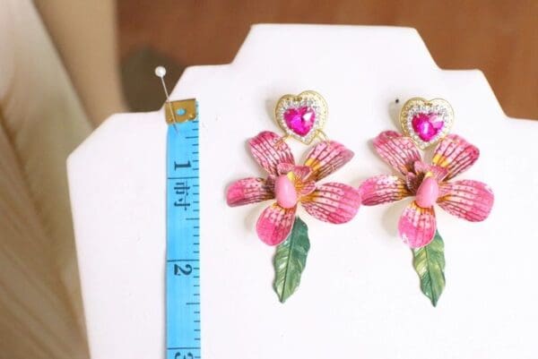 SOLD! 6202 Baroque Runway 2019 Enamel Orchid Massive Studs Earrings - Image 3