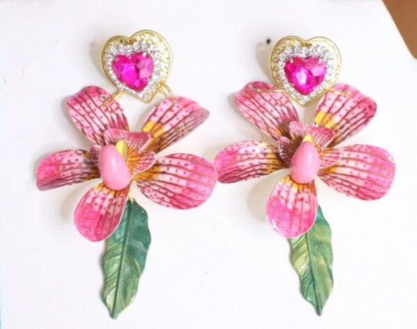 SOLD! 6202 Baroque Runway 2019 Enamel Orchid Massive Studs Earrings - Image 2