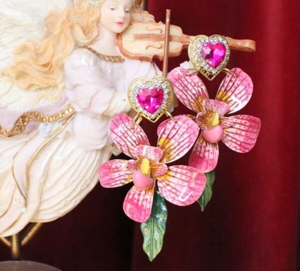 SOLD! 6202 Baroque Runway 2019 Enamel Orchid Massive Studs Earrings