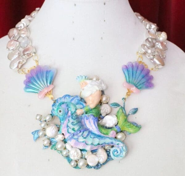 SOLD! 6204 Genuine Biwa Pearlz Neptun Poseidon Shell Necklace - Image 4
