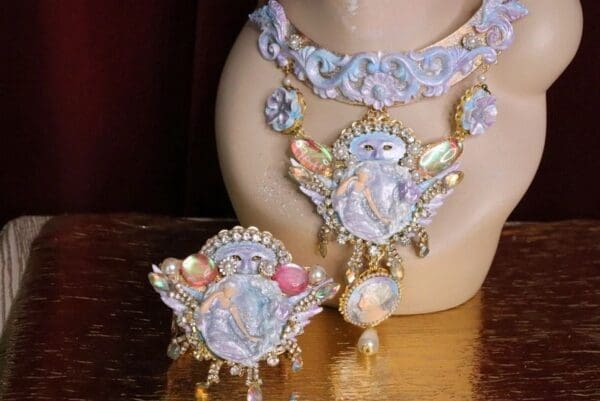 SOLD! 6221 Art Nouveau Pearlish Purple Winged Goddess Cuff Bangle