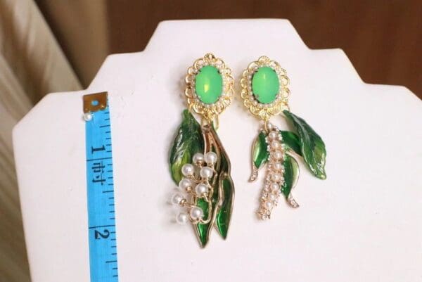 SOLD! 6223 Baroque Runway 2019 Enamel Lily Of The Valley Irregular Studs Earrings - Image 6