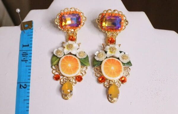 SOLD! 6227 Baroque Sicilian Orange Fruit Studs Earrings - Image 3