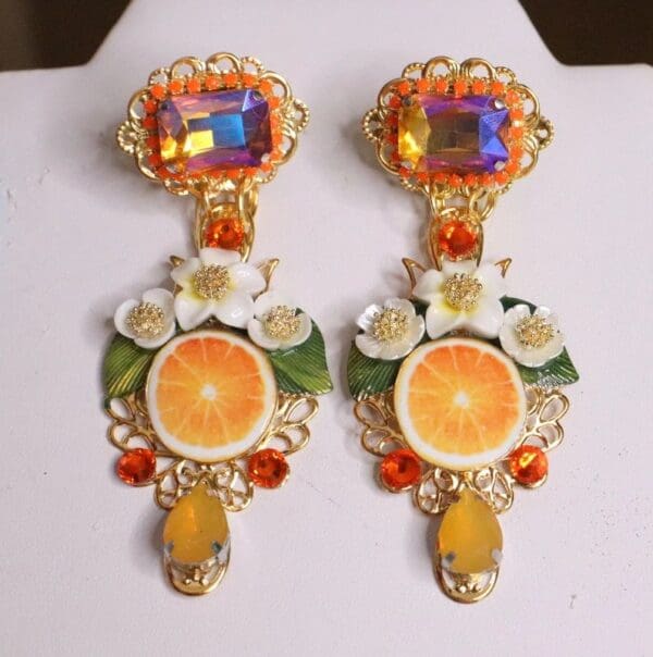SOLD! 6227 Baroque Sicilian Orange Fruit Studs Earrings - Image 4