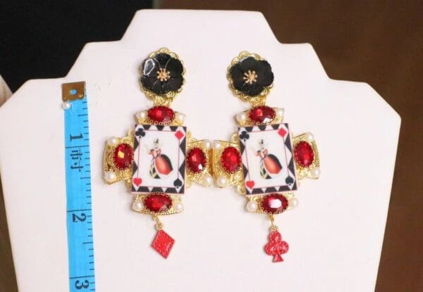 SOLD! 6267 Alice In Wonderland Massive Cards Queen Studs Earrings - Image 6