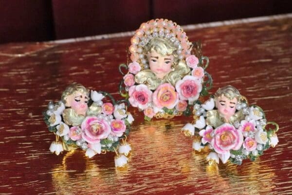 SOLD! 6273 Baroque Hand Painted Orchids Sleeping Putti 2 Fingers Massive Cocktail Adjustable Ring - Image 7