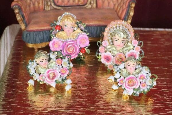 SOLD! 6274 Baroque Hand Painted Roses Sleeping Putti 2 Fingers Massive Cocktail Adjustable Ring - Image 7
