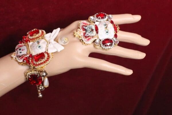 SOLD! 6276 Baroque Enamel Cat Runway Massive Cocktail Adjustable Ring - Image 3