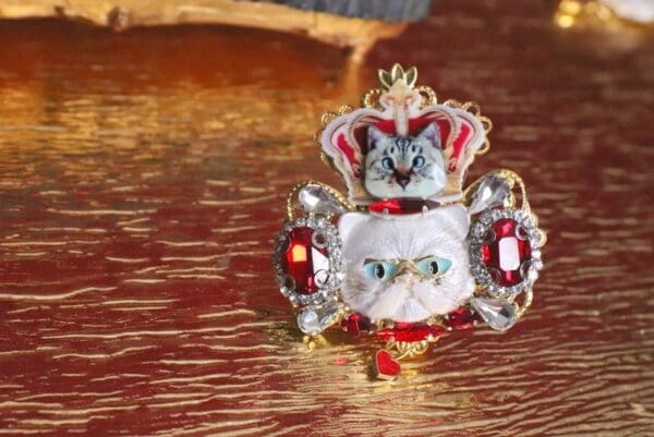 SOLD! 6276 Baroque Enamel Cat Runway Massive Cocktail Adjustable Ring - Image 10