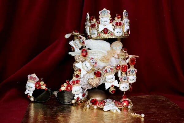 SOLD! 6275 Baroque Enamel Cats Red Rhinestone Sicilian Necklace - Image 8