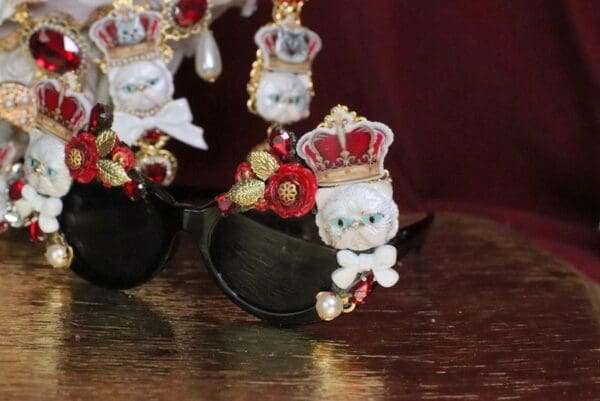 SOLD! 6291 Baroque Enamel Cats Crown Embellished Sunglasses - Image 5