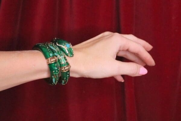 SOLD! 6293 Baroque Enamel Green Snake Wrap Adjustable Bracelet - Image 2