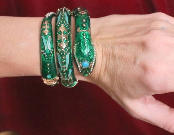 SOLD! 6293 Baroque Enamel Green Snake Wrap Adjustable Bracelet - Image 3