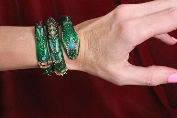 SOLD! 6293 Baroque Enamel Green Snake Wrap Adjustable Bracelet - Image 4