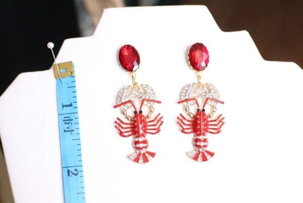 SOLD! 6297 Baroque Lobster Enamel Nautical Marine Ship Studs Earrings - Image 5