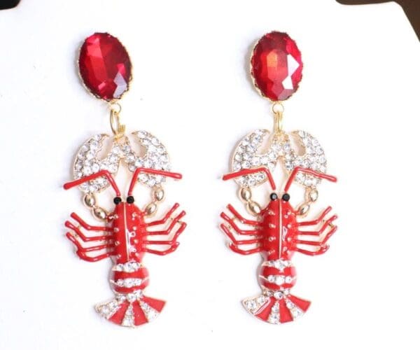 SOLD! 6297 Baroque Lobster Enamel Nautical Marine Ship Studs Earrings - Image 2