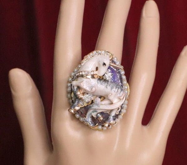 SOLD! 6300 Genuine Huge Sulemani Agate Unicorn Cocktail Adjustable Ring - Image 2