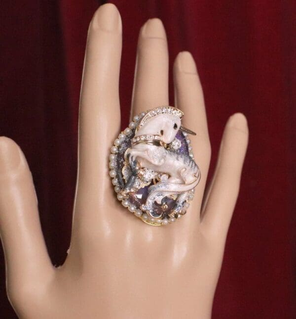 SOLD! 6300 Genuine Huge Sulemani Agate Unicorn Cocktail Adjustable Ring - Image 3