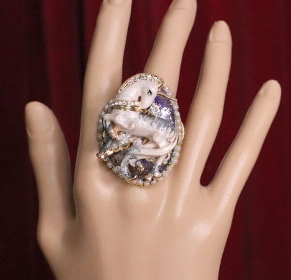 SOLD! 6300 Genuine Huge Sulemani Agate Unicorn Cocktail Adjustable Ring - Image 4