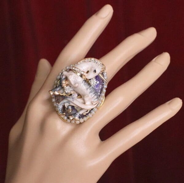 SOLD! 6300 Genuine Huge Sulemani Agate Unicorn Cocktail Adjustable Ring - Image 6