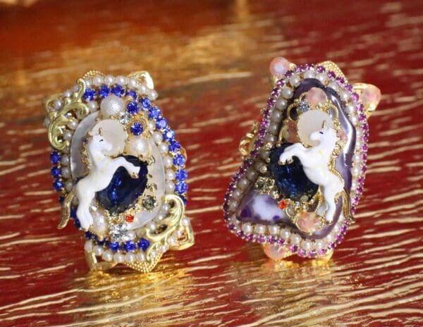 SOLD! 6301 Genuine Huge Mother Of Pearls Unicorn Cocktail Adjustable Ring - Image 4